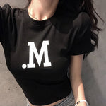 Hong Kong Style Short-Sleeve Printed Slim Fit Belly Button Tee