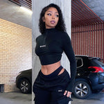 Women's Monogram Print Tight Crop Long Sleeve T-Shirt
