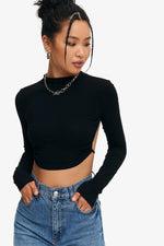 Solid Tie Backless Curved Hem Crop Top T-Shirt