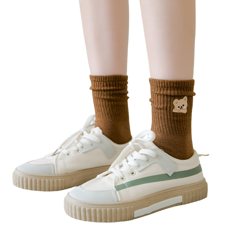 Women's Bear Embroidery Tube Socks - Babu