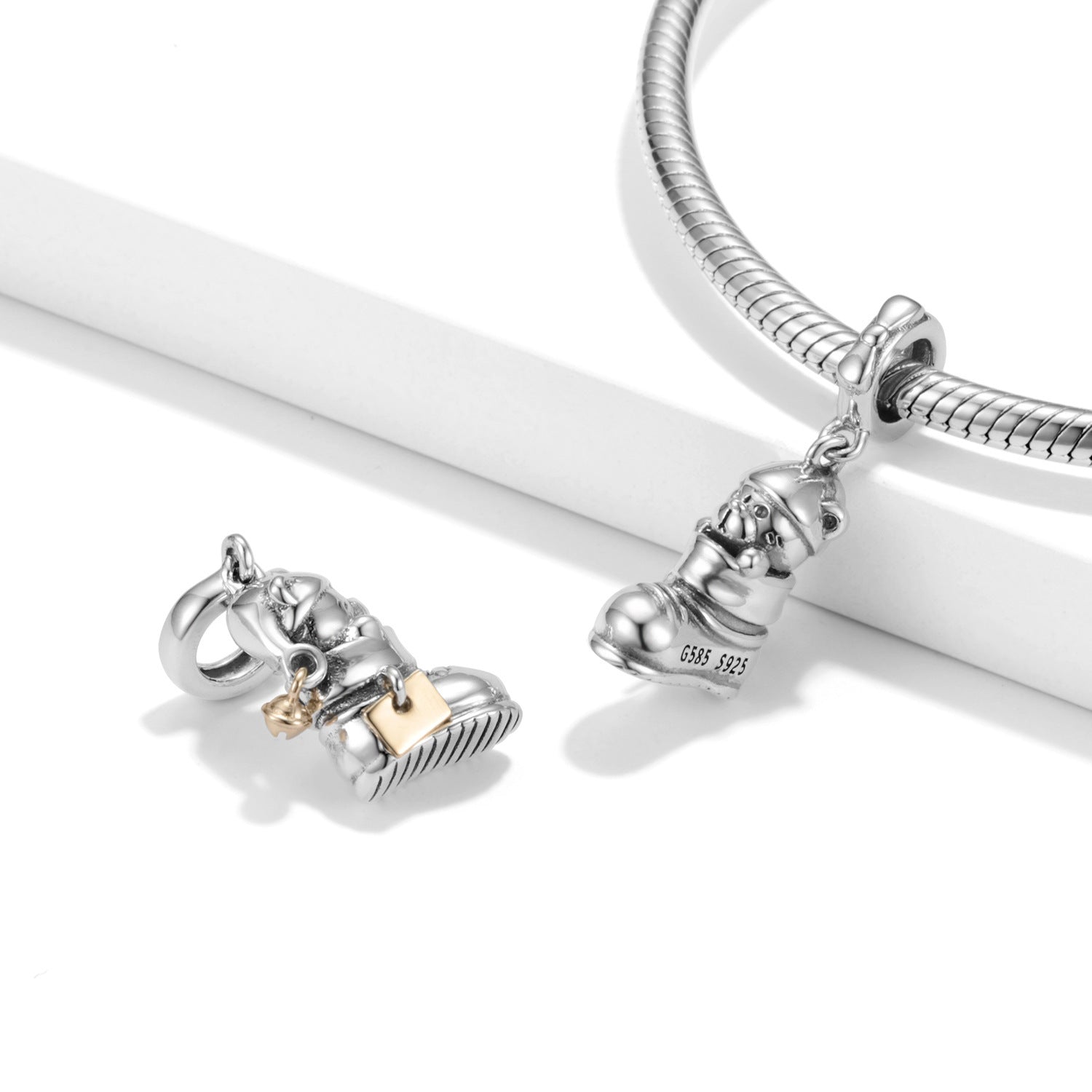 Pendant Bears Shoes Beads Puppet Bear - Series S925 Silver and 14K Gold for Bracelet and Necklace