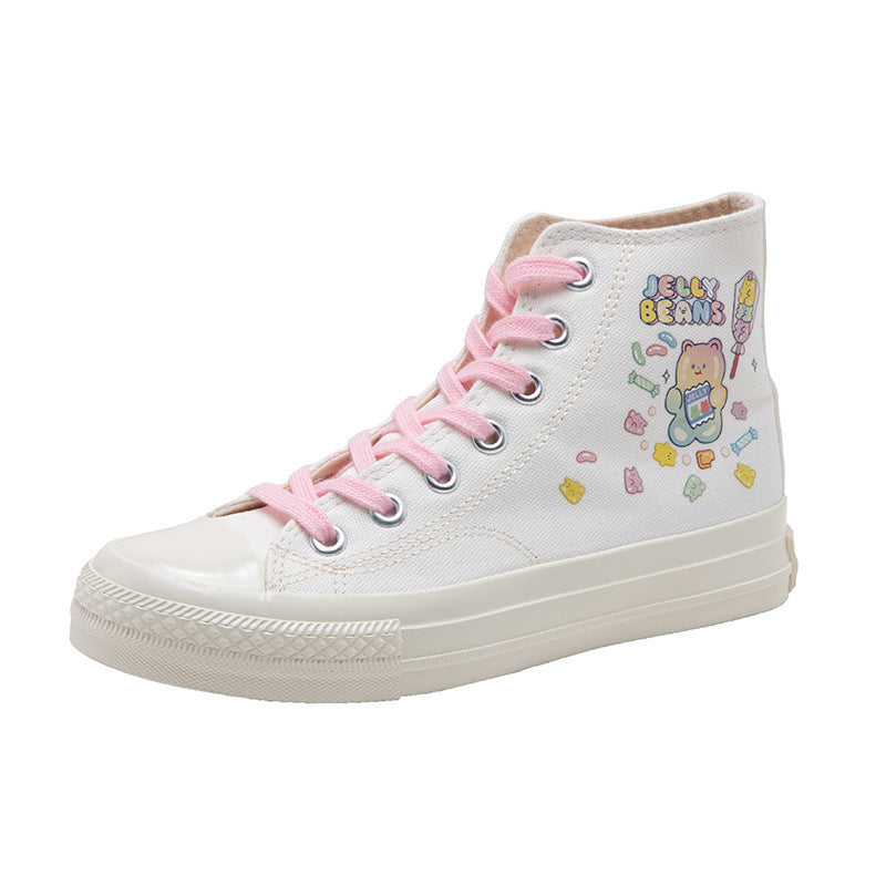 Multi-Coloured Biscuit Bear Hand-Painted High-Top Canvas Sneakers - ILoveBabu