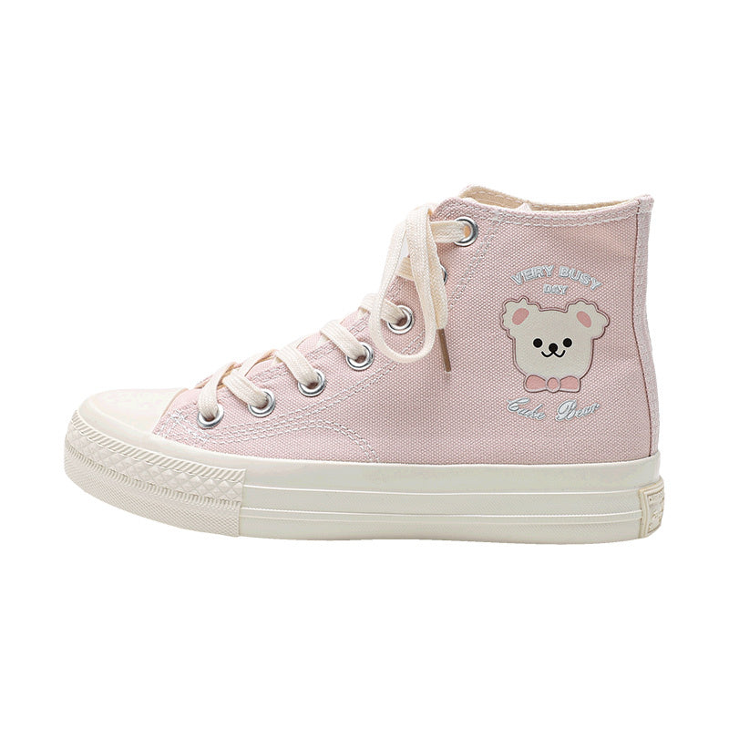 Pink Print Cute Bear High-Top Canvas Sneakers Shoes - ILoveBabu