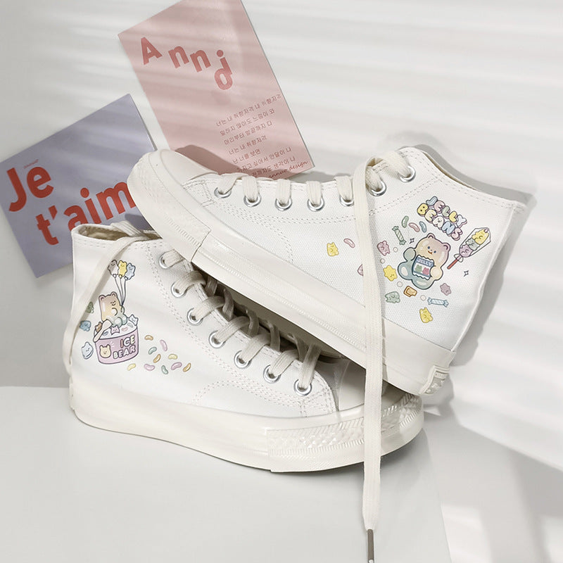 Multi-Coloured Biscuit Bear Hand-Painted High-Top Canvas Sneakers - ILoveBabu