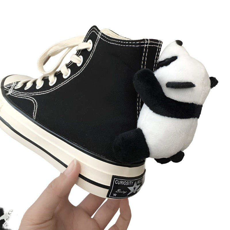 Oynn 1970s Replica Black Bear Pendant High-Top Canvas Sneakers - ILoveBabu