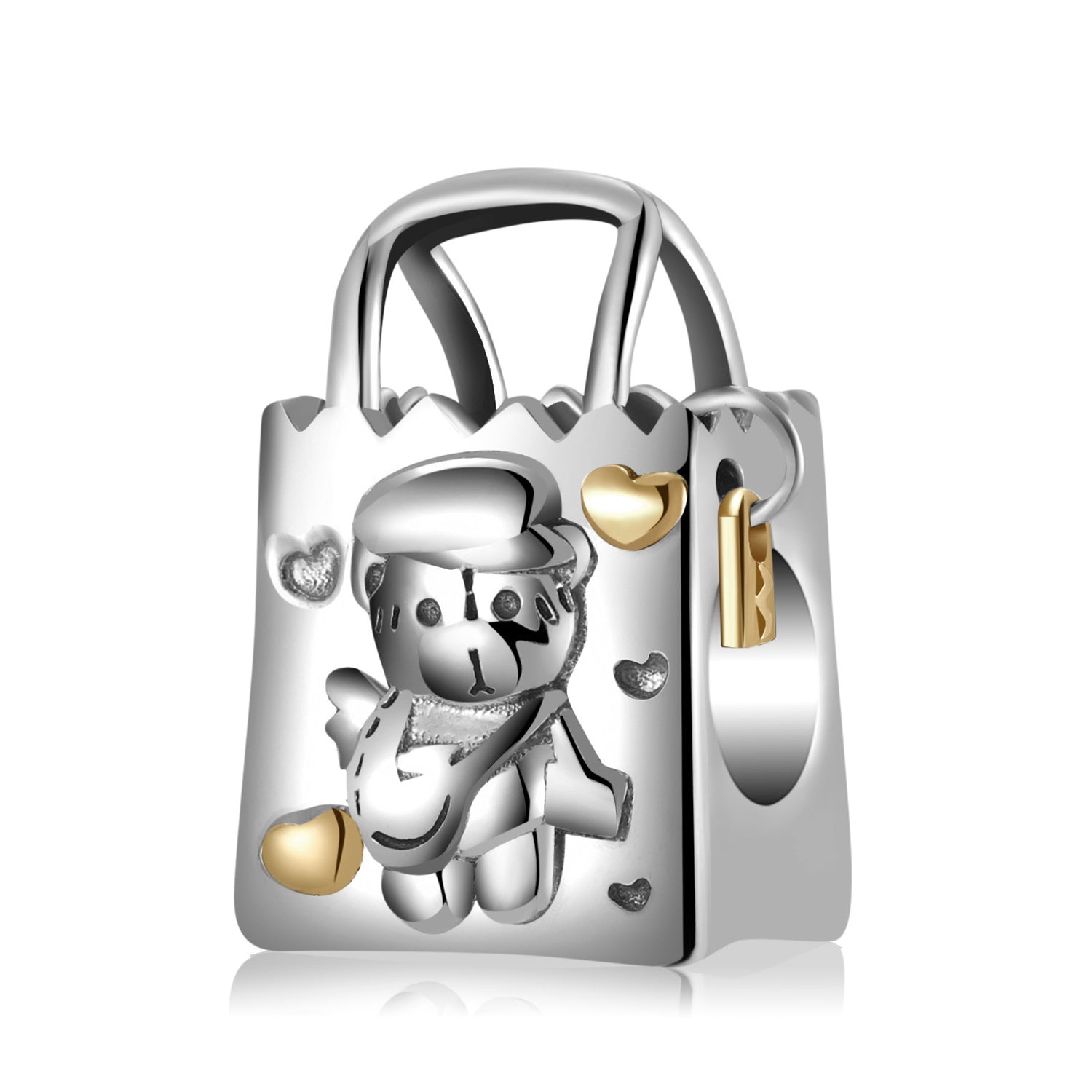 Pendant Bear Shopping Bag Beads - Series S925 Silver and Gold 14K for Bracelet and Necklace