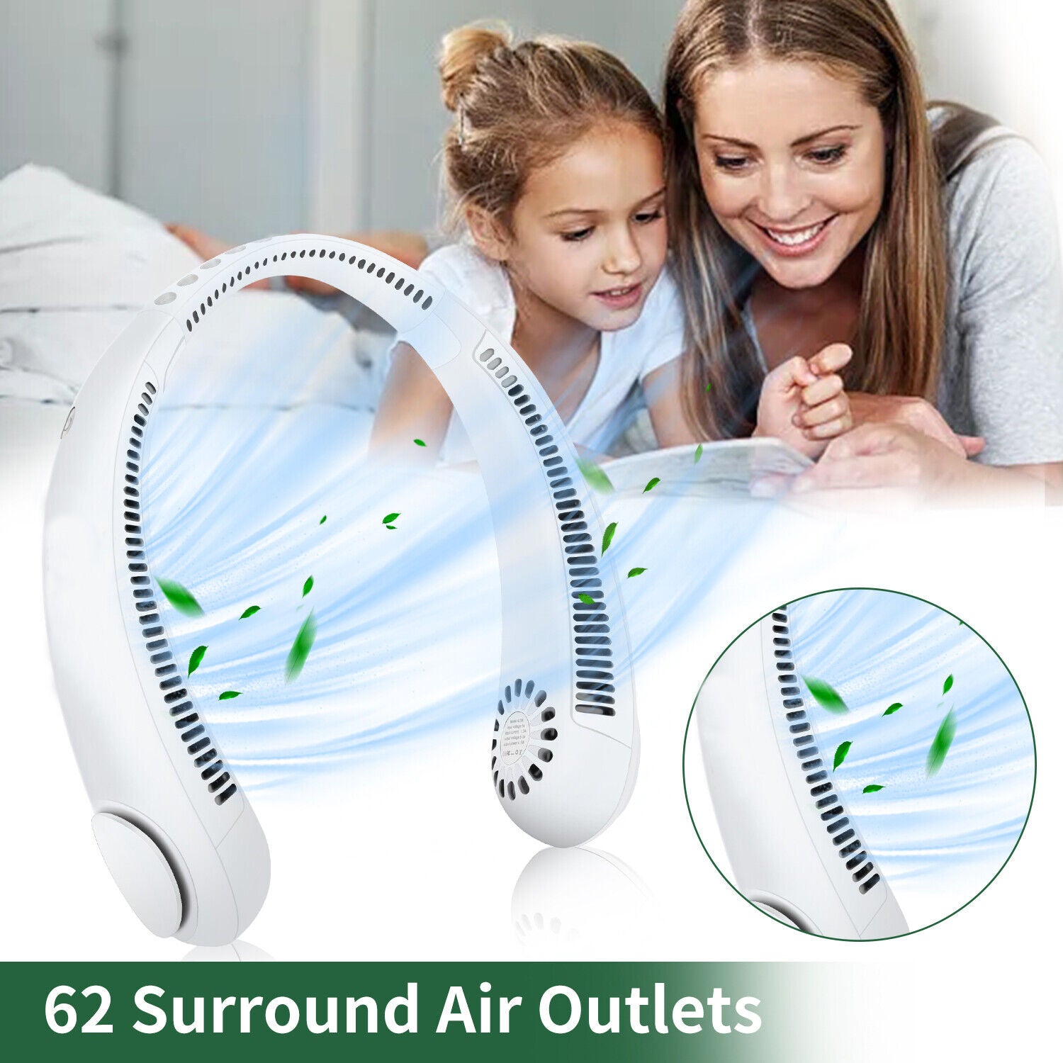 Portable Leafless Hanging Neck Fan: USB Rechargeable, 360 Degree Cooling, 78 Surround Air Outlets