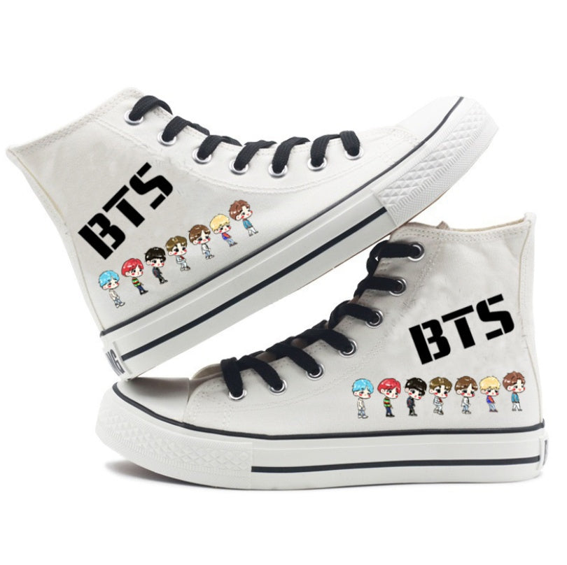 Classic BTS Korean Couple High-Top Sneakers - Breathable Men's & Women's Shoes