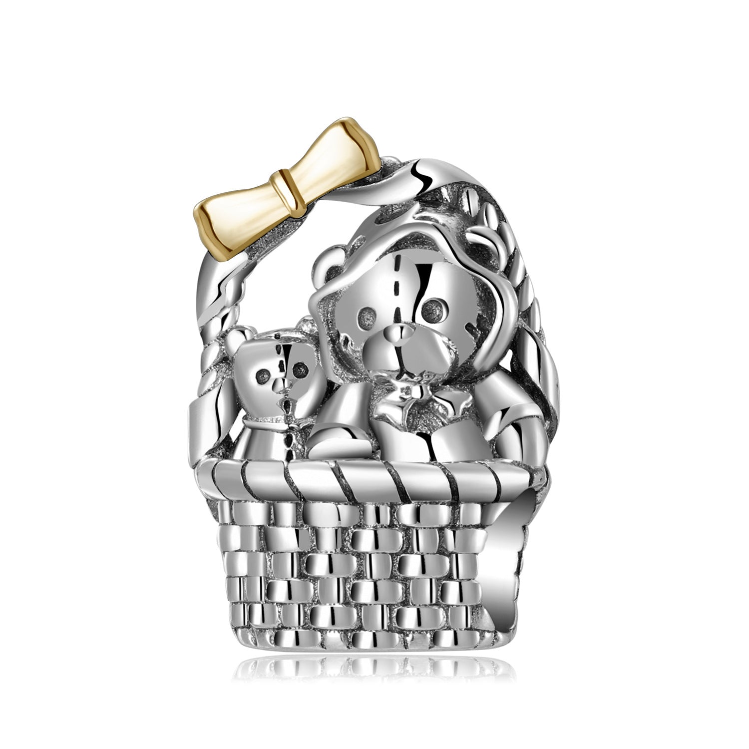 Pendant Bears Basket Beads Puppet Bear - Series S925 Silver and Gold 14K for Bracelet and Necklace