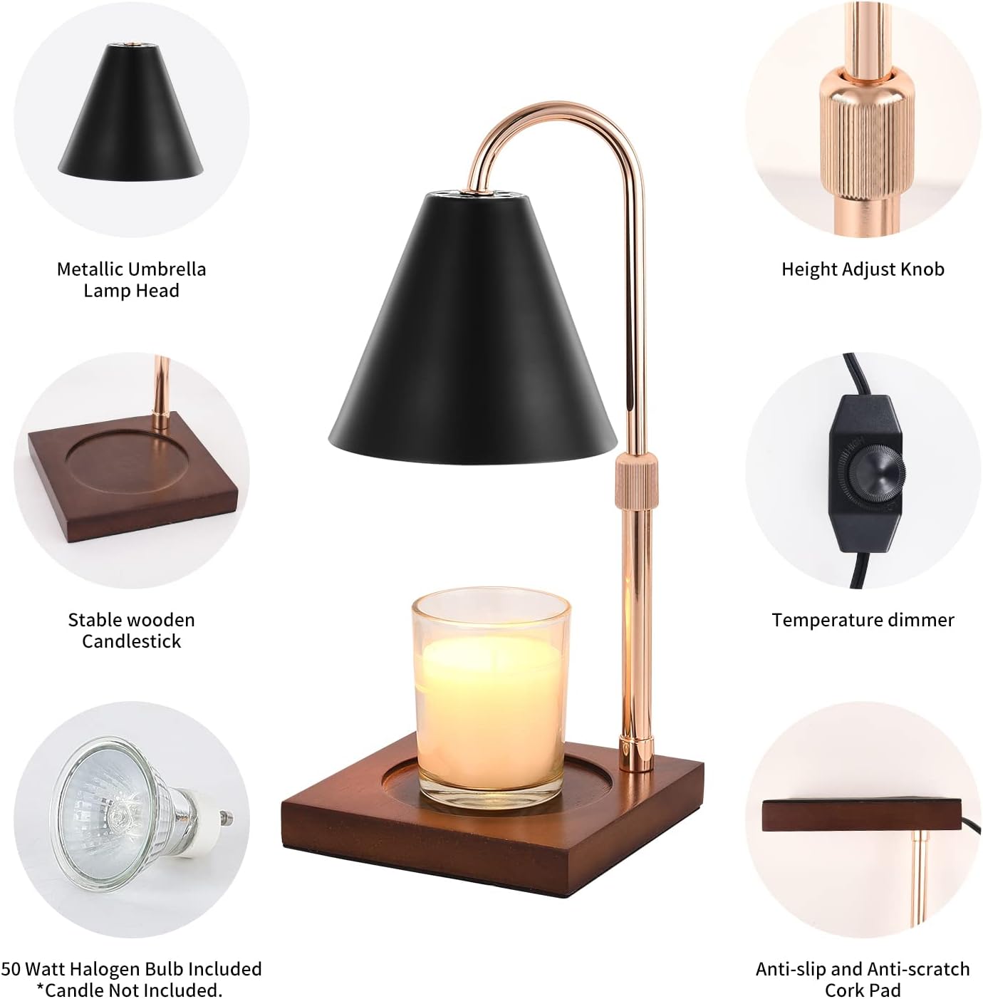 Versatile Candle Warmer Lamp: Timer, Dimmer, Adjustable Height, Wood Base – Perfect Home Décor & Gift for Mom