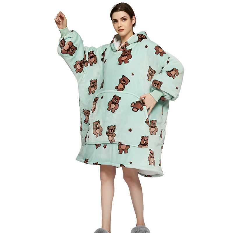 Oversized Wearable Blanket Hoodie Cute Print - Fleece Sleepwear for Warm and Cozy Sofa Homewear - Babu